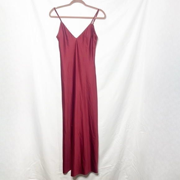 Privacy Please Satin V Neck Cherry Red Slip Dress - Picture 1 of 4